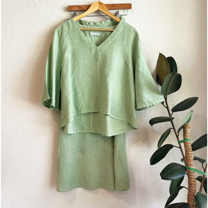 Bryn Walker 100% Linen Maxi Skirt Set Small Oversized Lagenlook Minimalist Green